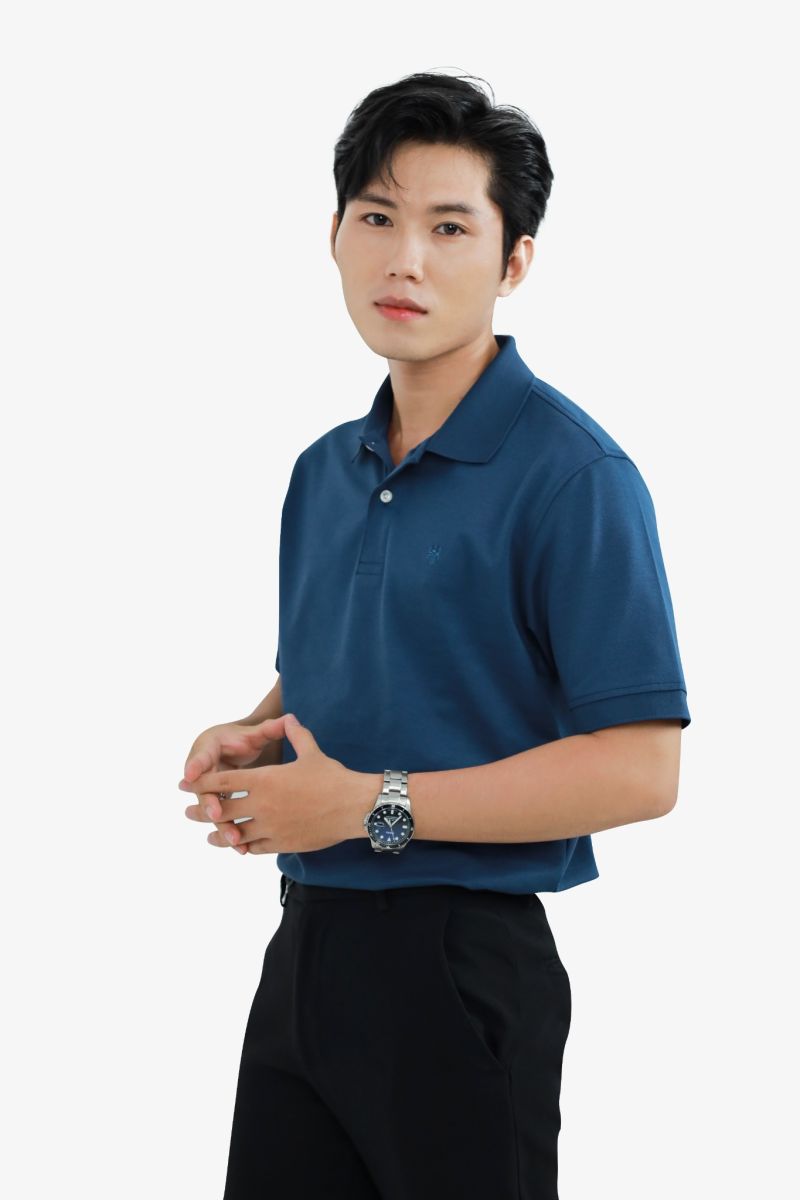 Áo Polo HAAN Aesthetic Chất Liệu Drytech Xanh Navy -